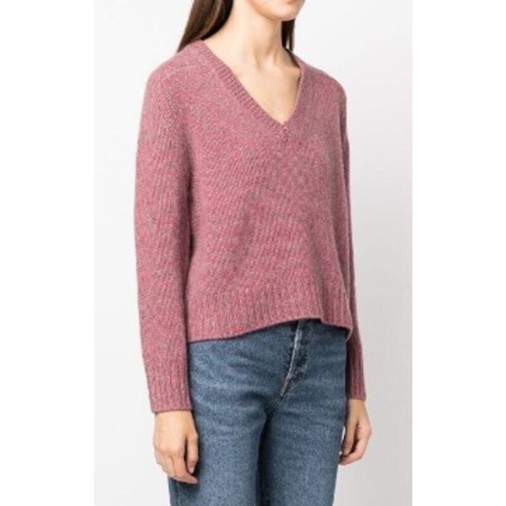 360 Sweater Womens Pink Cashmere Wool V-Neck Ribbed Pullover Sweater Size XS